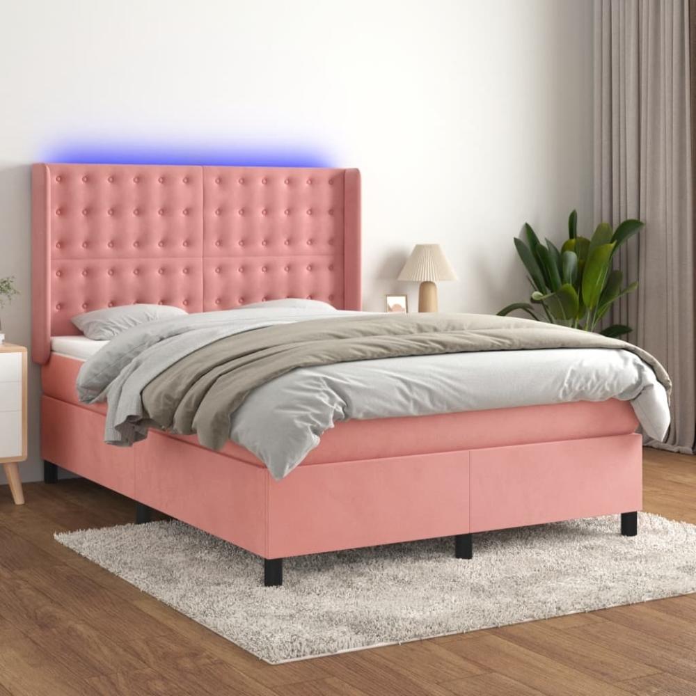 vidaXL Boxspringbett mit Matratze & LED Rosa 140x190 cm Samt 3139804 Bild 1