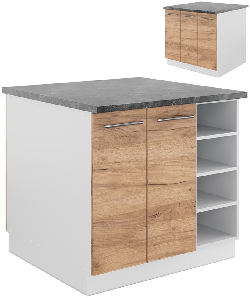 Kücheninsel Fame-Line Goldkraft Eiche/Weiß 90 cm ohne Arbeitsplatte Vicco Bild 1