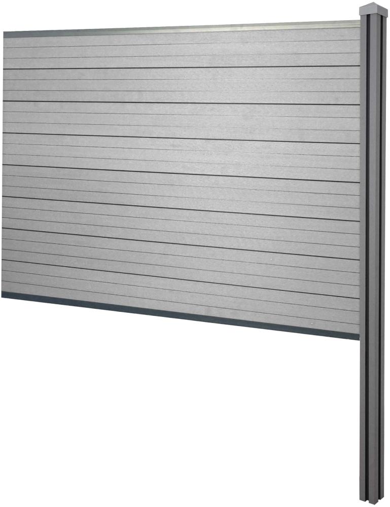 WPC-Sichtschutz Sarthe, Zaun Windschutz, WPC-Pfosten zum Einbetonieren ~ Erweiterungselement, 188cm grau Bild 1
