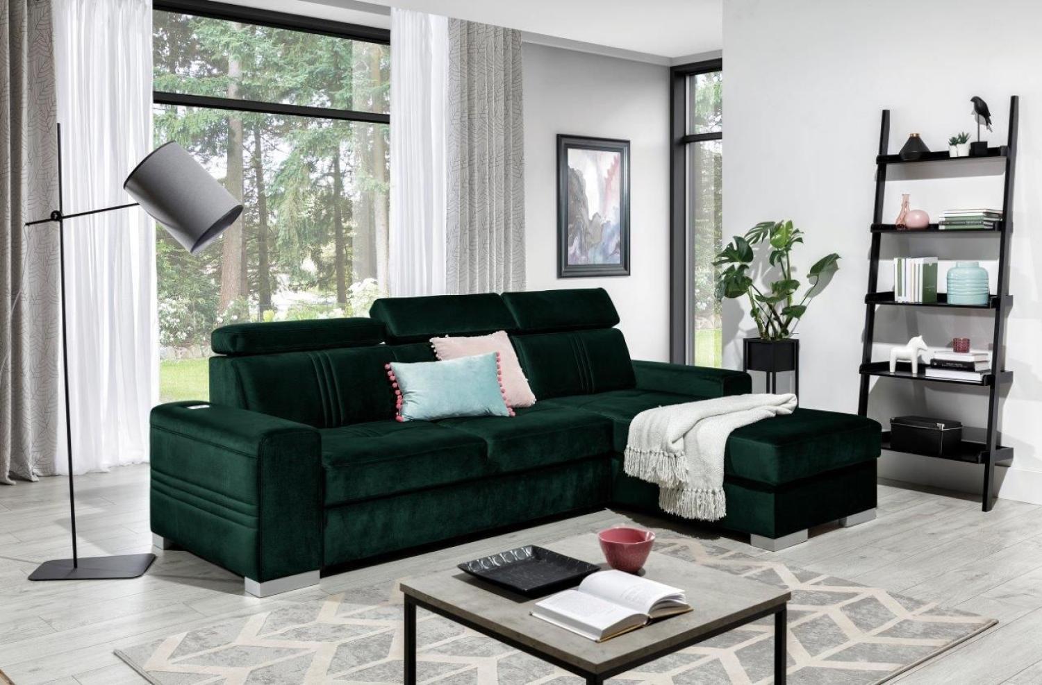 Ecksofa Schlafsofa NOLAN XS inkl USB in Stoff Element Dunkelgrün Ottomane Rechts Bild 1