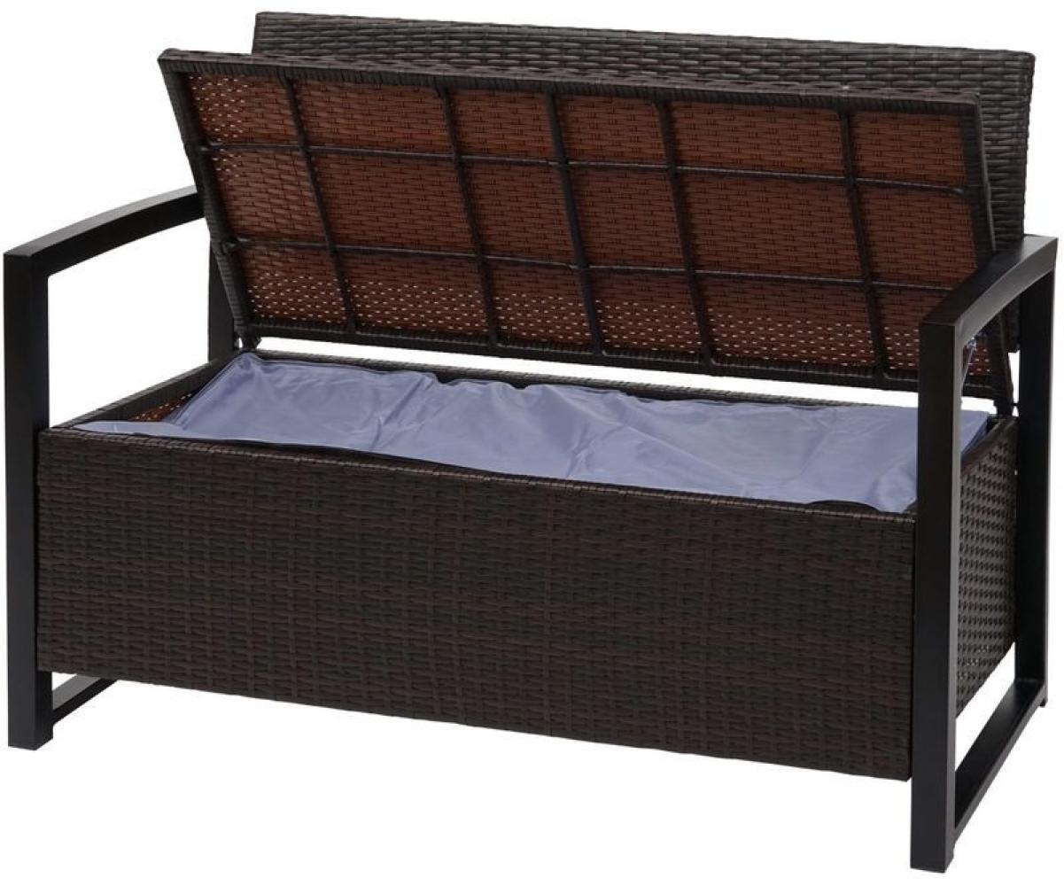 HHG Poly-Rattan 2er Sitzbank 564, Gartenbank Truhenbank, Staufach Aufbewahrung Sitzkissen braun, Kissen creme - HHG Bild 1