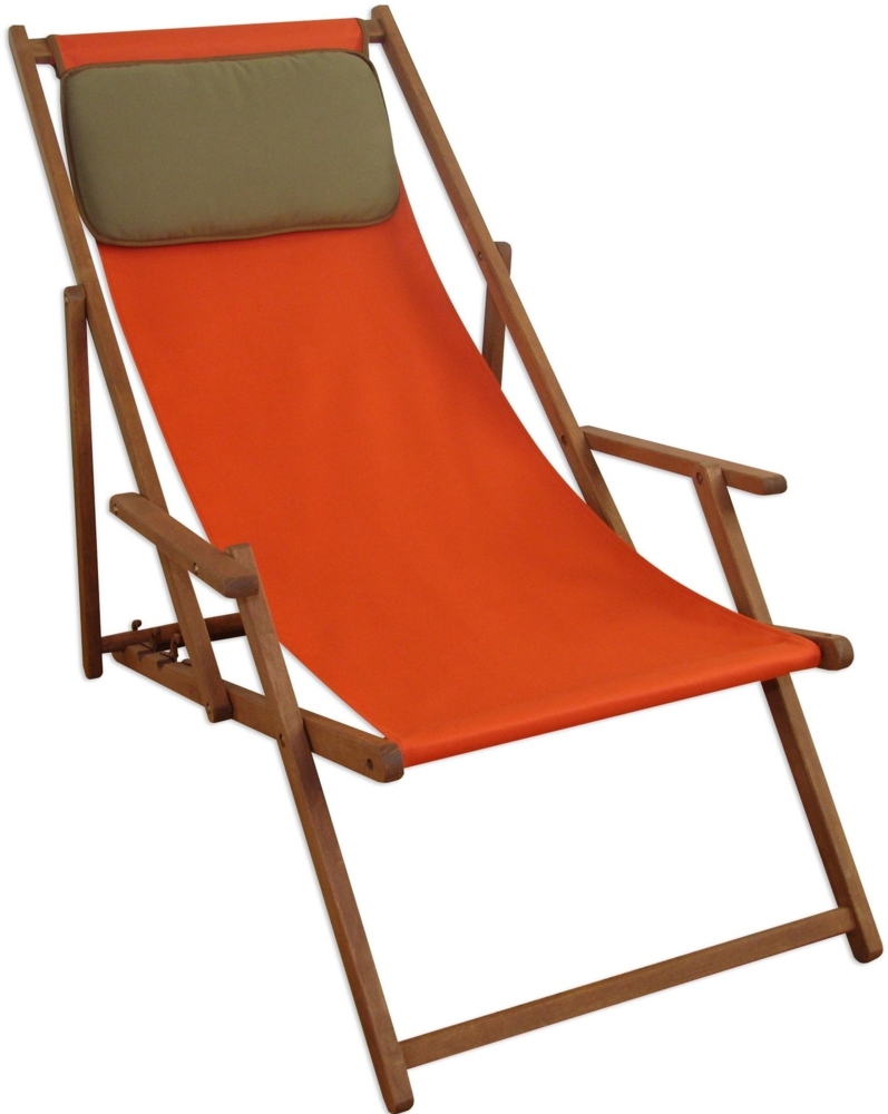 Strandstuhl terracotta Gartenstuhl Sonnenliege Deckchair Buche dunkel Kissen klappbar 10-309 KD Bild 1