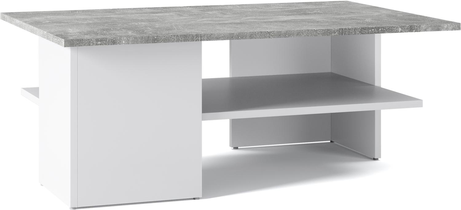 Domando Couchtisch Tropea Modern für Wohnzimmer Breite 90cm, große Ablage, farblich abgesetzte Tischplatte in Weiß Matt und Beton Bild 1