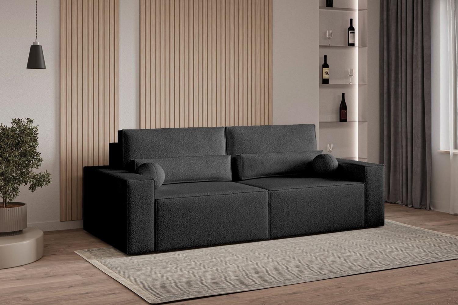 MOEBLO Sofa Denver mini aus Bouclé, Stilvolles Sofa mit Schlaffunktion in Bouclé-Stoff, Couch, Polstermöbel, Sitzmöbel, Wohnzimmermöbel 3-Sitzer-Sofa Stoffsofa, Bettkasten, mit Schlaffunktion Bild 1