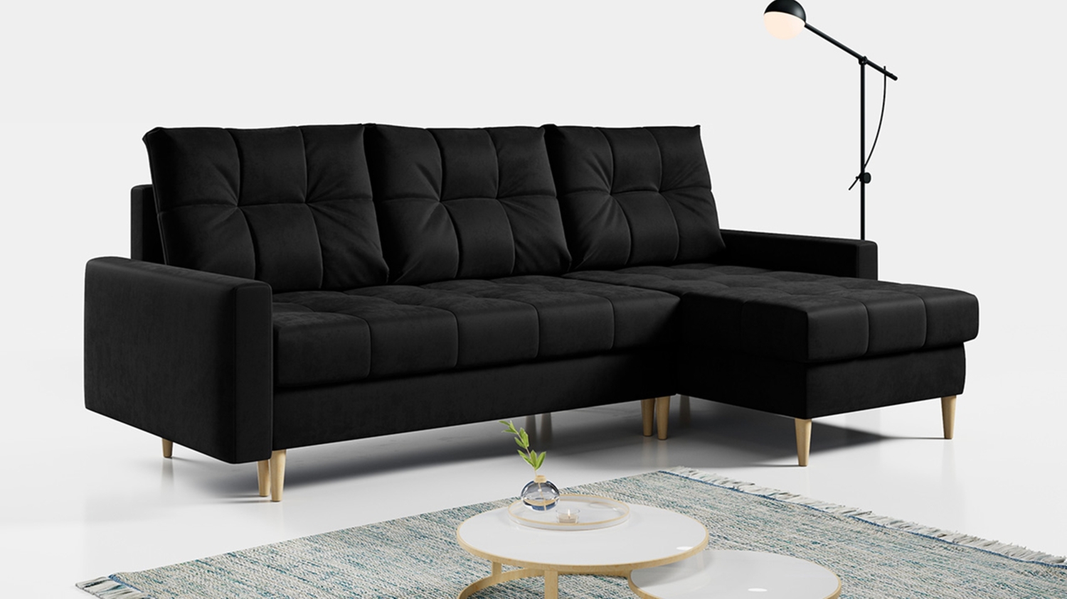 Ecksofa Wohnzimmer - L-form mit Schlaffunktion und Bettkasten - ASTRA - Schwarz Mikrofaser Bild 1