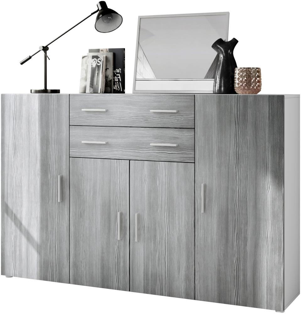 Highboard Aron Anrichte mit 2 Schubladen und 4 Türen mit insgesamt 8 Fächer dahinter, Weiß matt/Avola-Anthrazit (166,5 x 106,5 x 35 cm) Bild 1