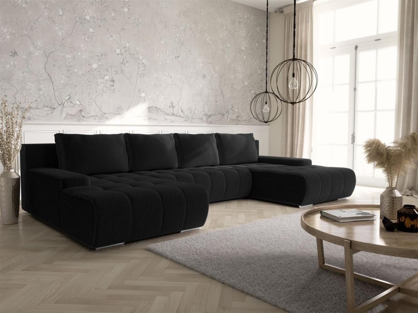 Wohnlandschaft Sofa mit Schlaffunktion VOGAR Stoff Poso Schwarz Bild 1