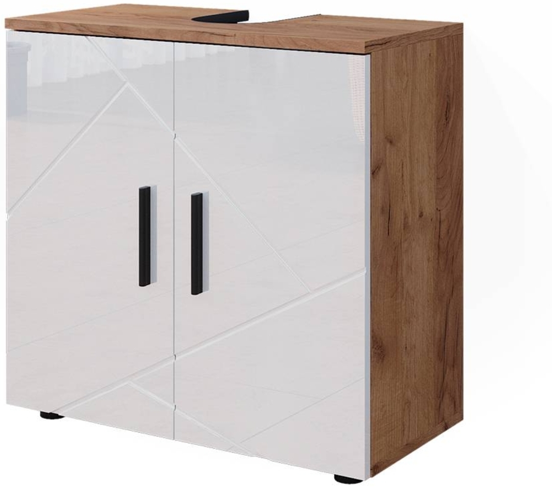 Vicco 'Irma' Waschbeckenunterschrank, Holz, Weiß / Natur, 59 x 30 x 60 cm Bild 1