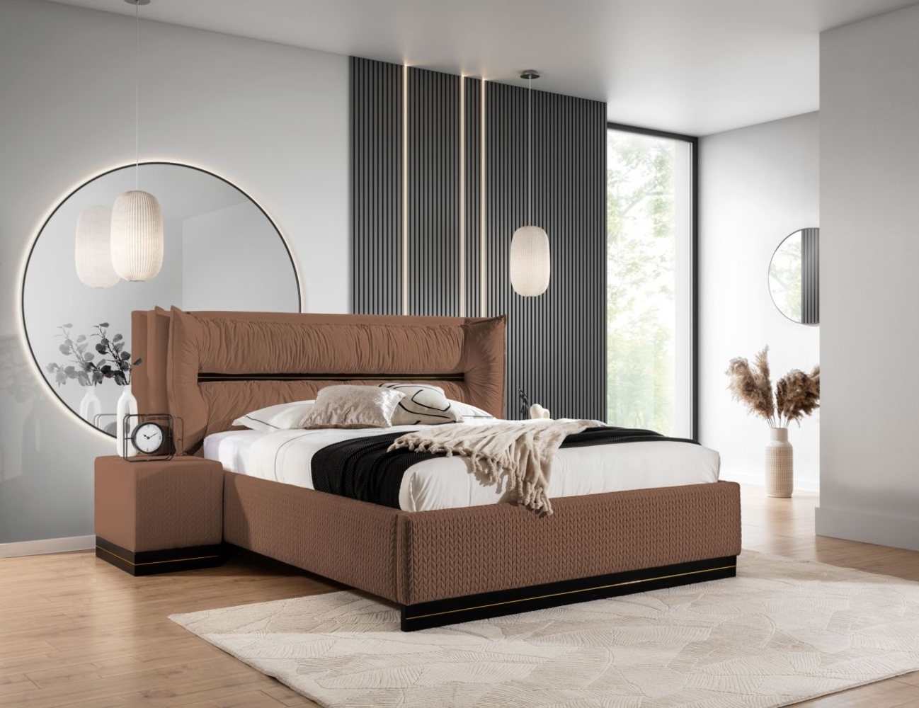 Polsterbett Doppelbett Set. 2 HAMILTON 180x200cm Stoff Magic Velvet Braun Bild 1