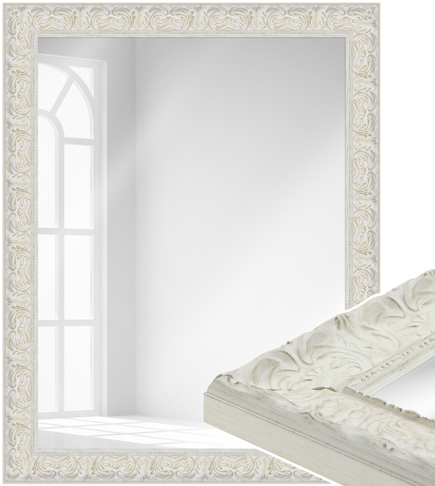 WANDStyle Wandspiegel E033 aus Massivholz in Weiß 62 x 72 cm im Stil Barock Bild 1