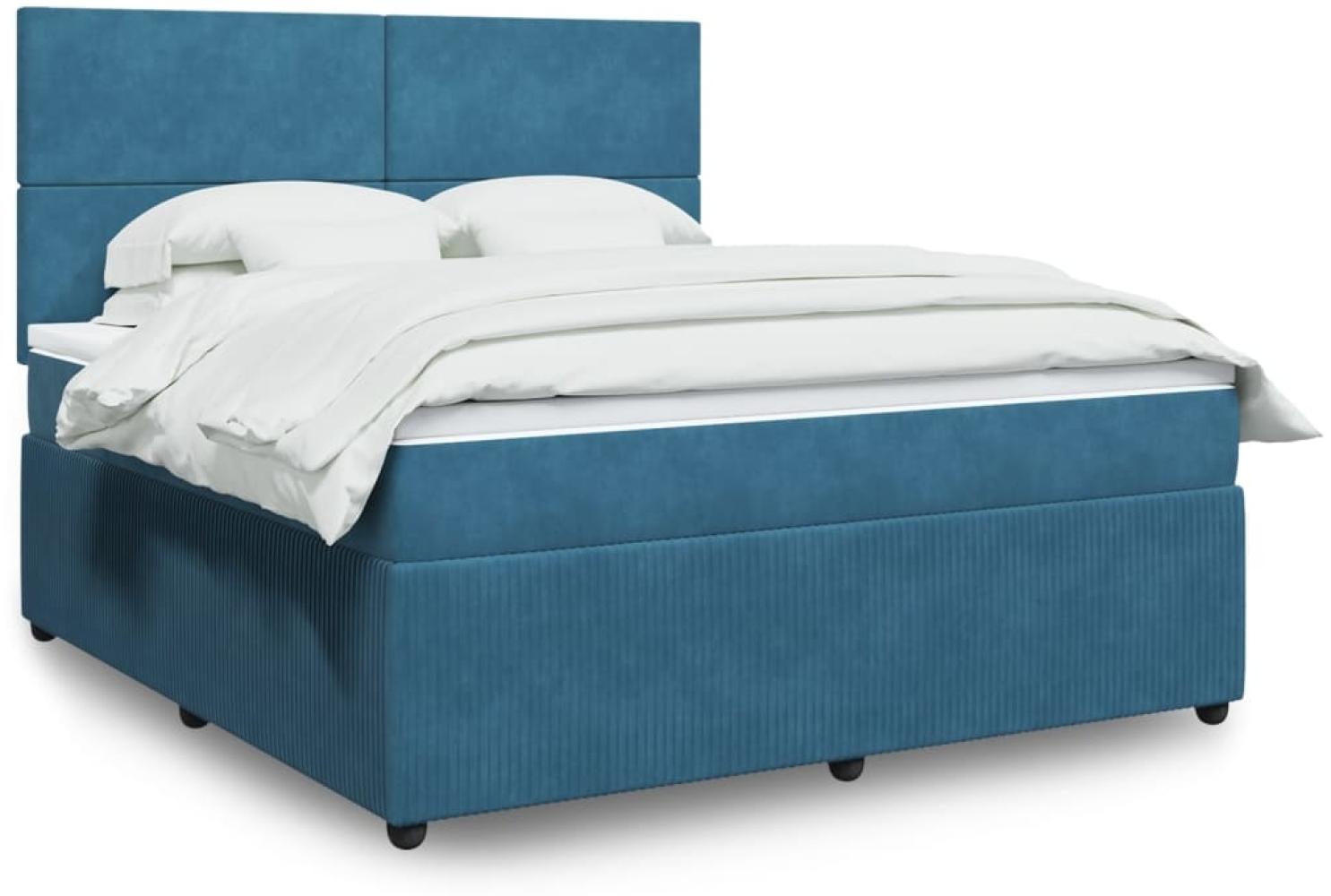 vidaXL Boxspringbett mit Matratze Blau 180x200 cm Samt 3294704 Bild 1