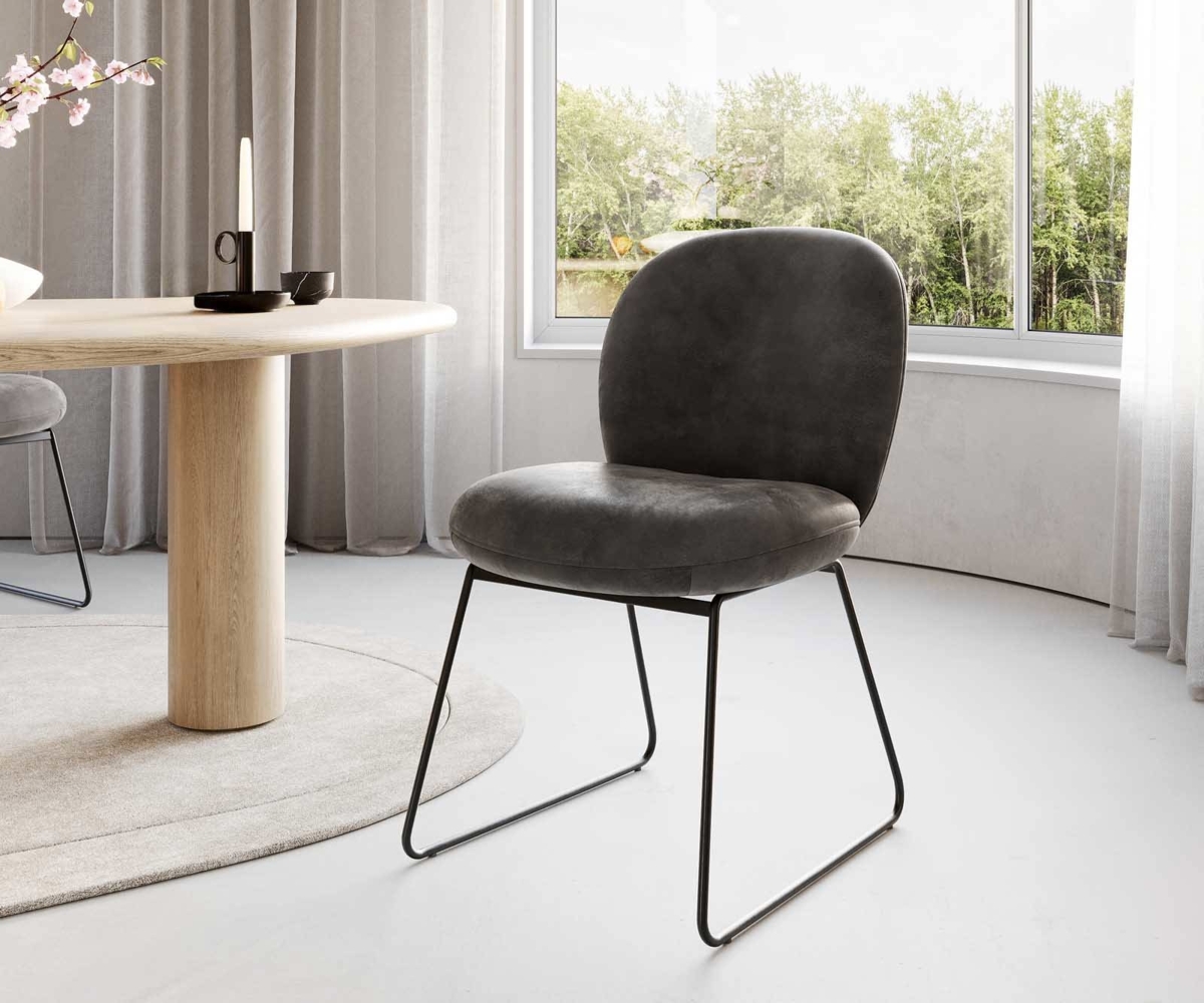 Esszimmerstuhl Nube-Flex Mikrofaser Anthrazit Vintage Kufengestell Schwarz Taschenfederkern Bild 1