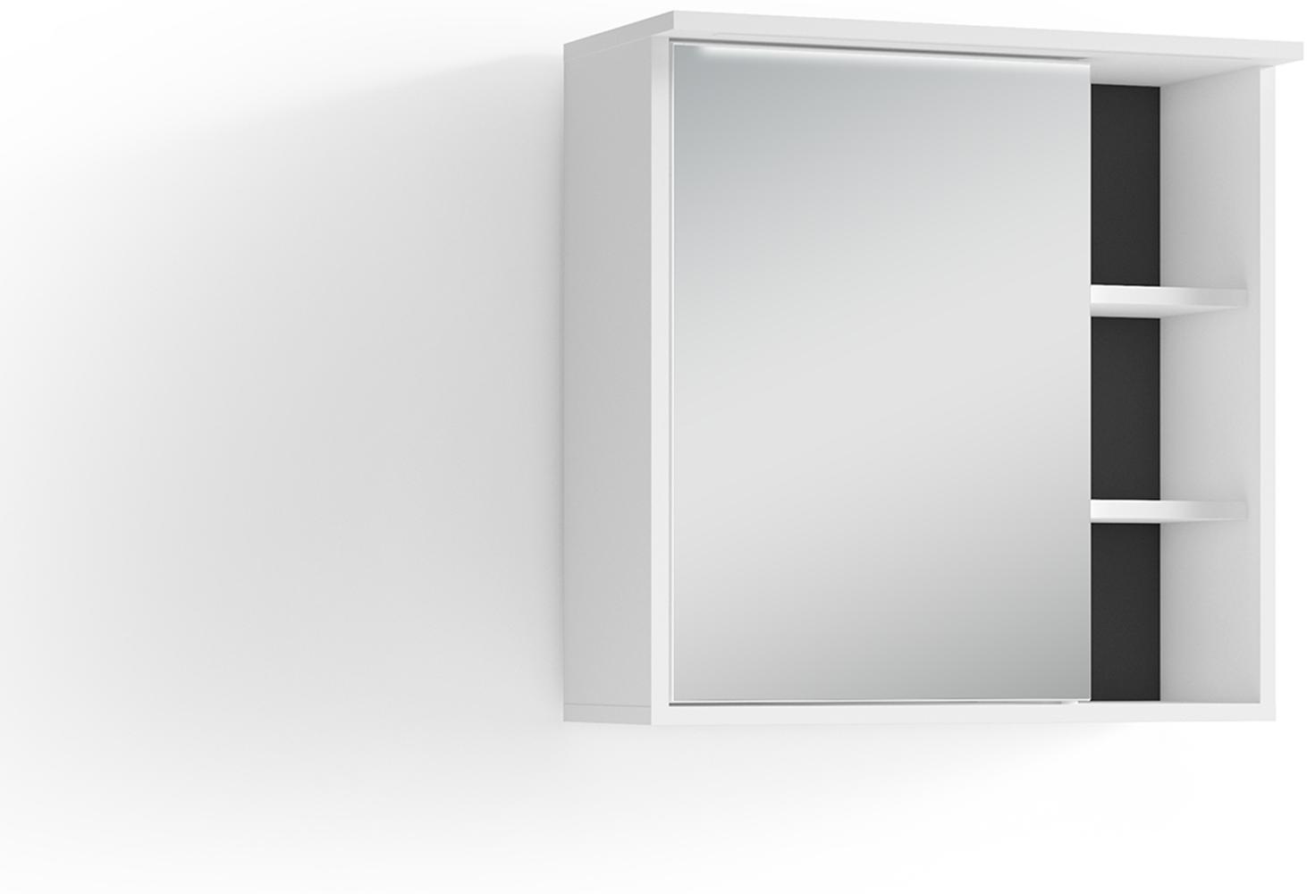 byLIVING Badezimmer Spiegelschrank WELLNESS mit LED-Beleuchtung & Steckdose / Moderner, 1-türiger Spiegel Hängeschrank in Melamin weiß / Wandschrank mit Spiegeltür / B 60, H 61, T 28 cm Bild 1