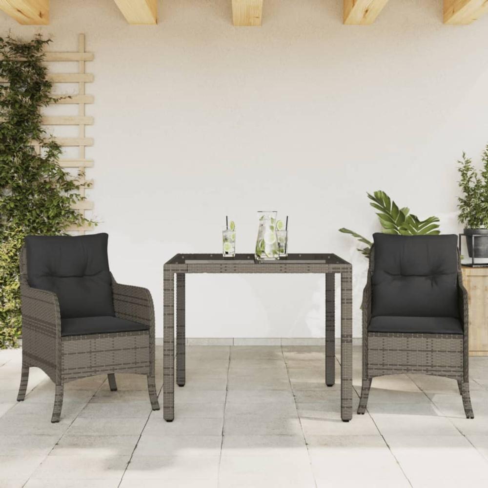 vidaXL 3-tlg. Garten-Essgruppe mit Kissen Grau Poly Rattan 3211854 Bild 1