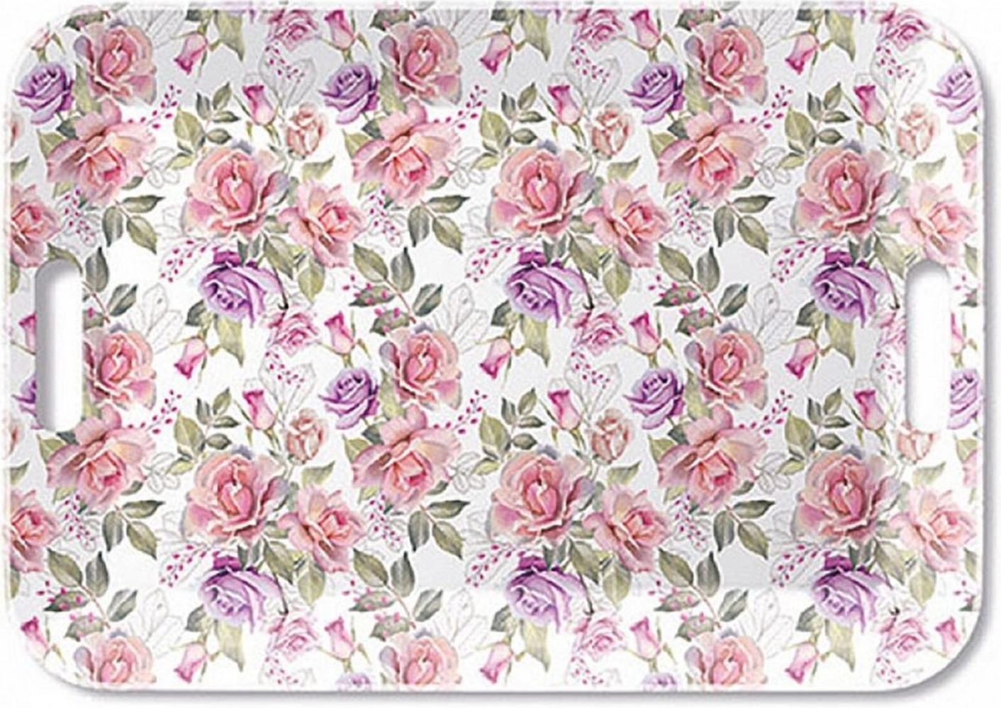 Ambiente Luxury Paper Products Dekotablett, Tablett 33x47cm Melamin mit Vintage Rosen Motiv Rosa / Weiß Bild 1