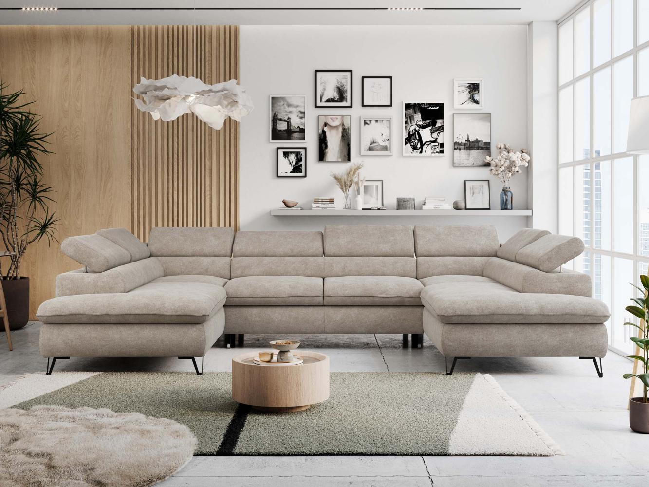 Mks Möbel 'Peter U-Form' Ecksofa mit Bettkasten, Bettfunktion & einstellbaren Kopfstützen, Beige, Stoff Bild 1