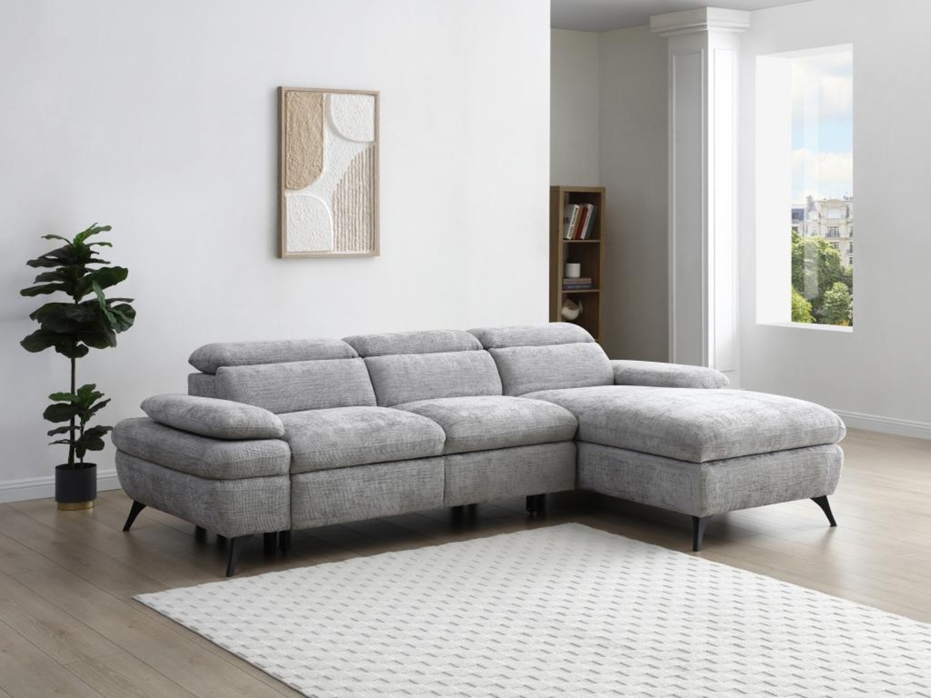 Vente-unique - Ecksofa mit Schlaffunktion mit Bettkasten - Ecke rechts - Strukturstoff - Grau - MORAVA Bild 1