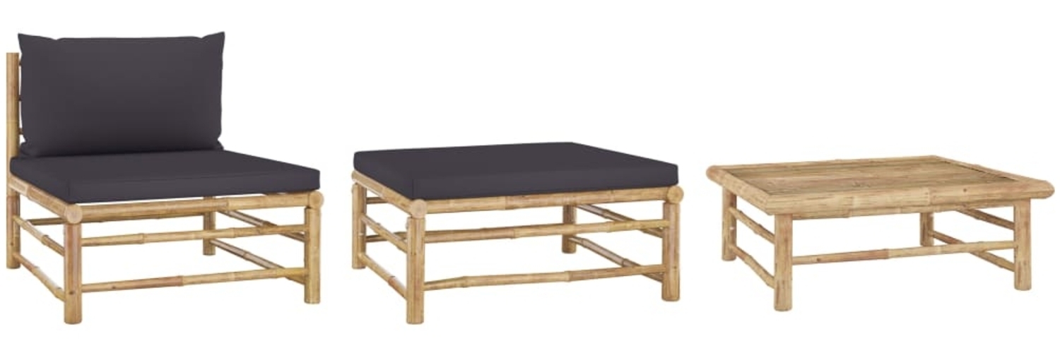 vidaXL 3-tlg. Garten-Lounge-Set mit Dunkelgrauen Kissen Bambus 313150 Bild 1