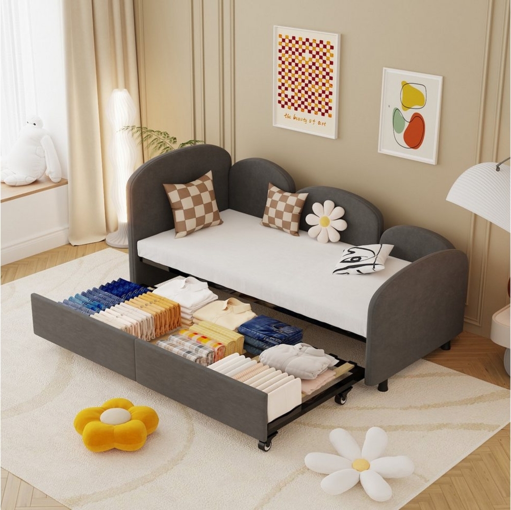 AUKWIK Polsterliege 90x200 cm,Schlafsofa mit Ausziehbett 90x200 cm,Stauraum,Samt (Bietet Platz für zwei 90x200 cm Matratzen, Als Sofa & Bett nutzbar, Kinderbett/Gästebett/Sofa, Bettfunktion, Bettkasten), niedrig im Kinderzimmer, Gästezimmer, Wohnzimmer Bild 1