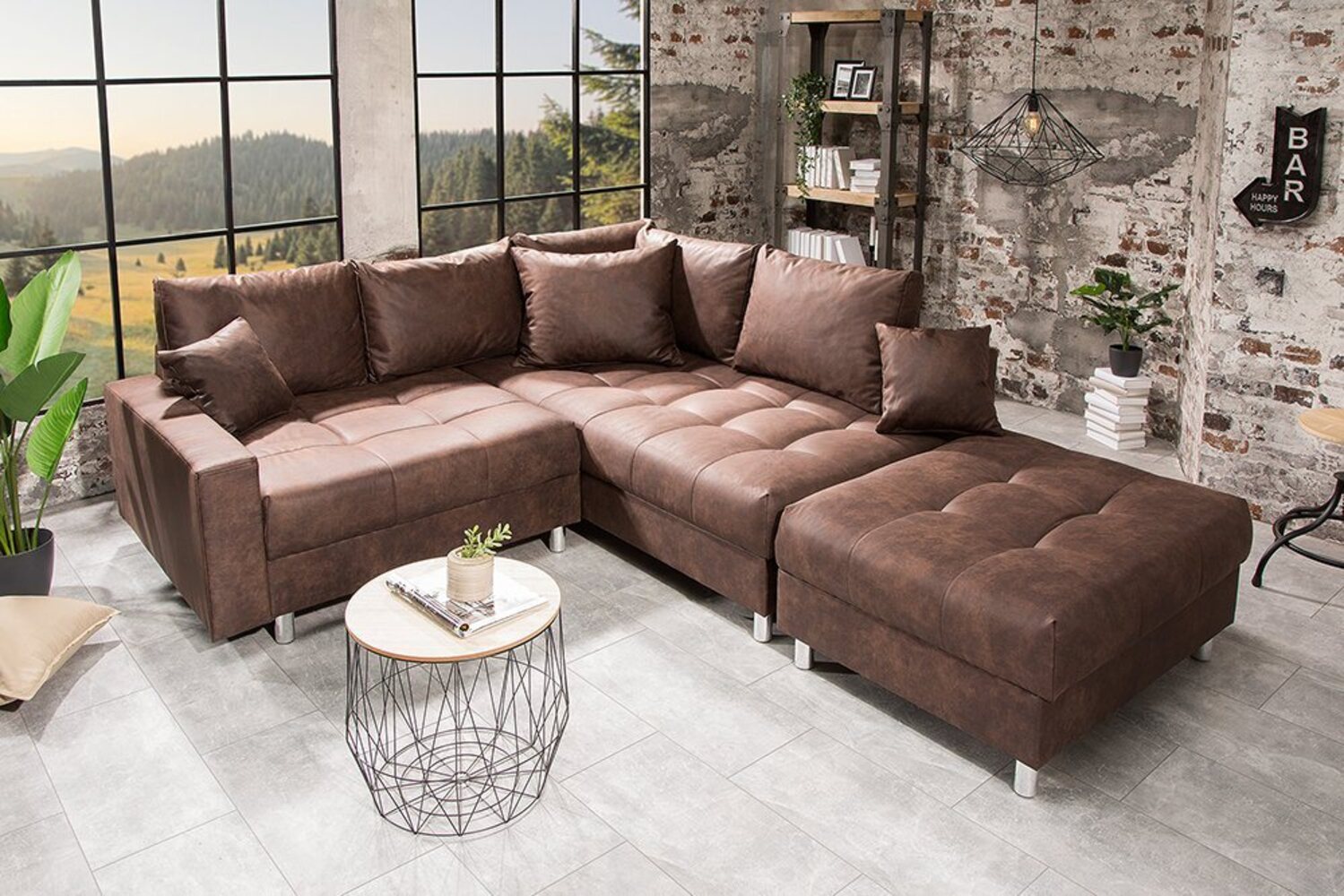 riess-ambiente Ecksofa KENT 220cm braun, Set 2 Teile, Wohnzimmer · Couch · Microfaser · Federkern · inkl. Hocker · Design Bild 1