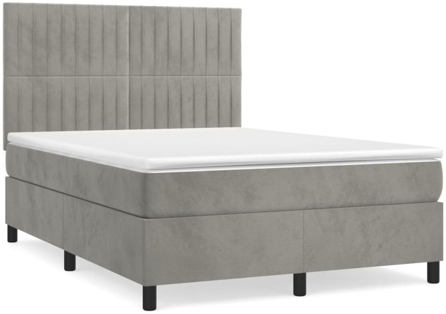 vidaXL Boxspringbett mit Matratze Hellgrau 140x190 cm Samt 3143139 Bild 1