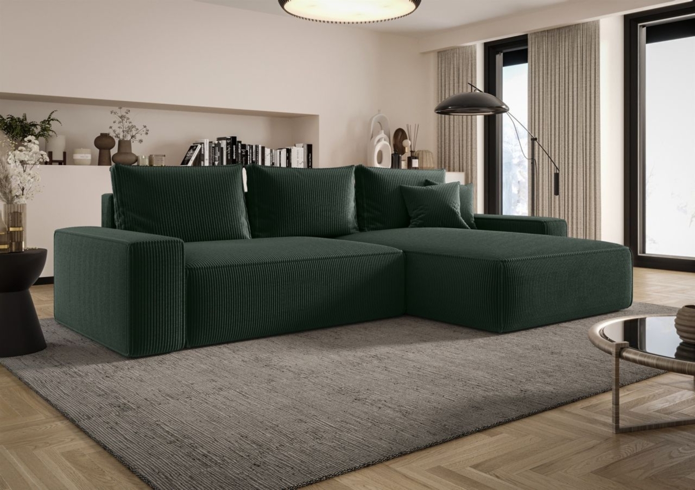 Ecksofa Schlafsofa Sofa WALKEN Stoff Poso Grün Ottomane Rechts Bild 1