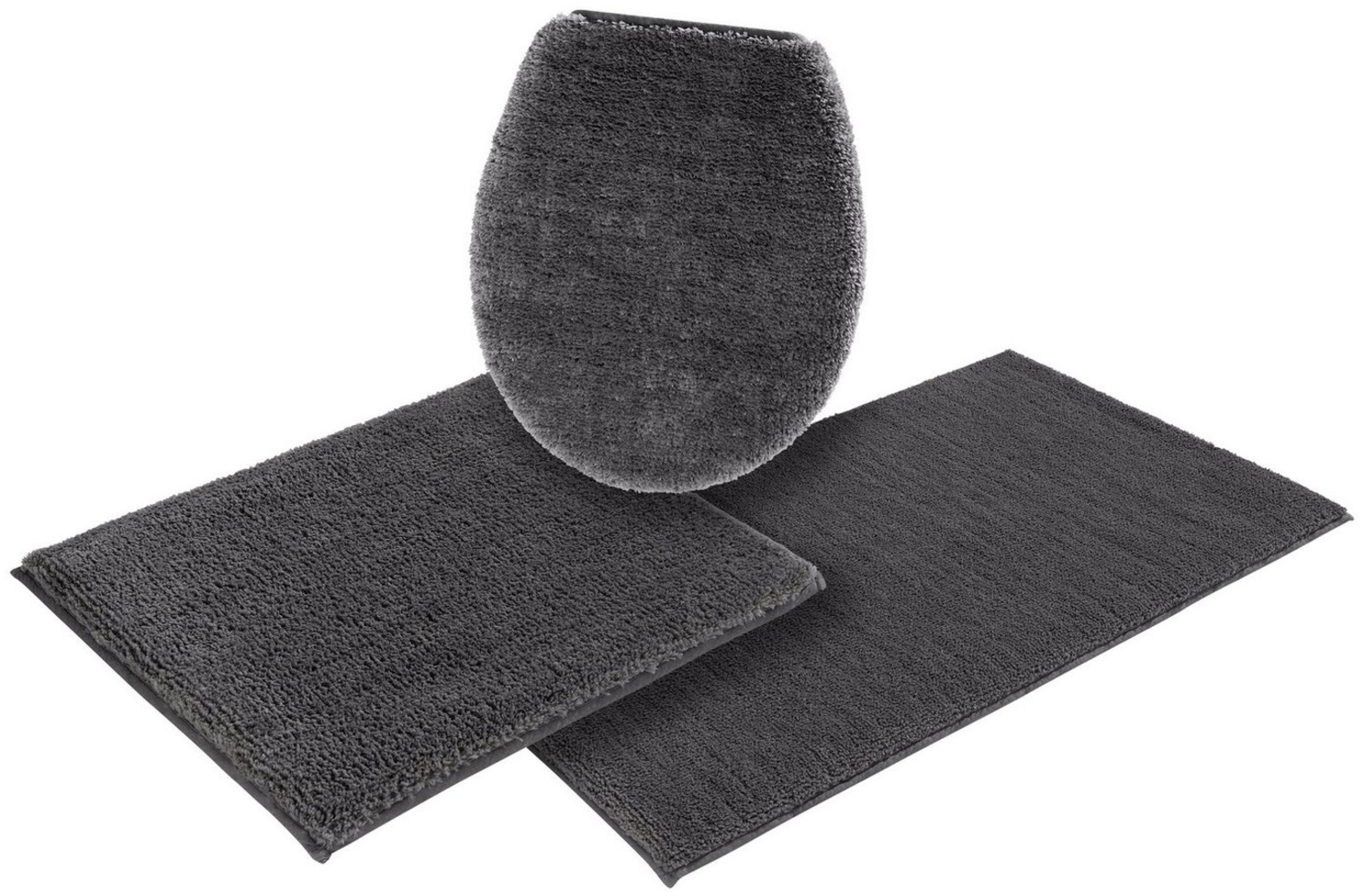 my home Badematte Vanessa, Höhe 10 mm, rutschhemmend beschichtet, fußbodenheizungsgeeignet, schnell trocknend, strapazierfähig, Polyester, rechteckig, 3-tlg. Hänge-WC Set, Badteppich, weiche Haptik, unifarben Bild 1