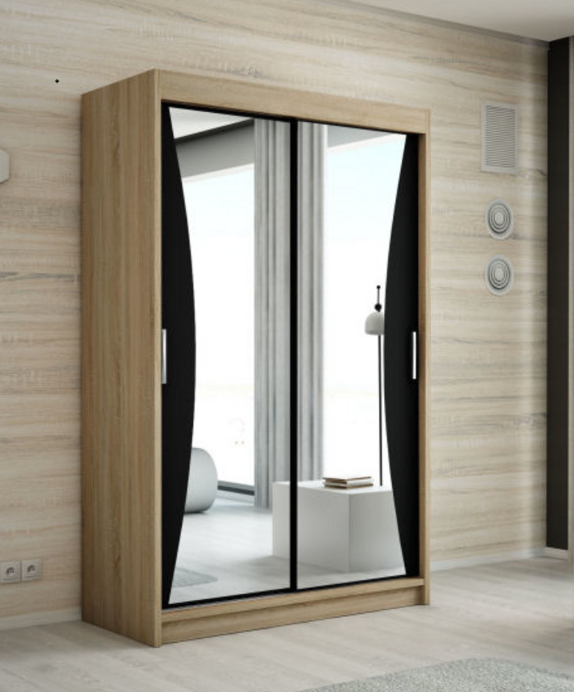 Schwebetrenschrank NIKO 2-trig Schrank 120 cm (mit Spiegel) Farbe: Sonoma , schwarz Bild 1