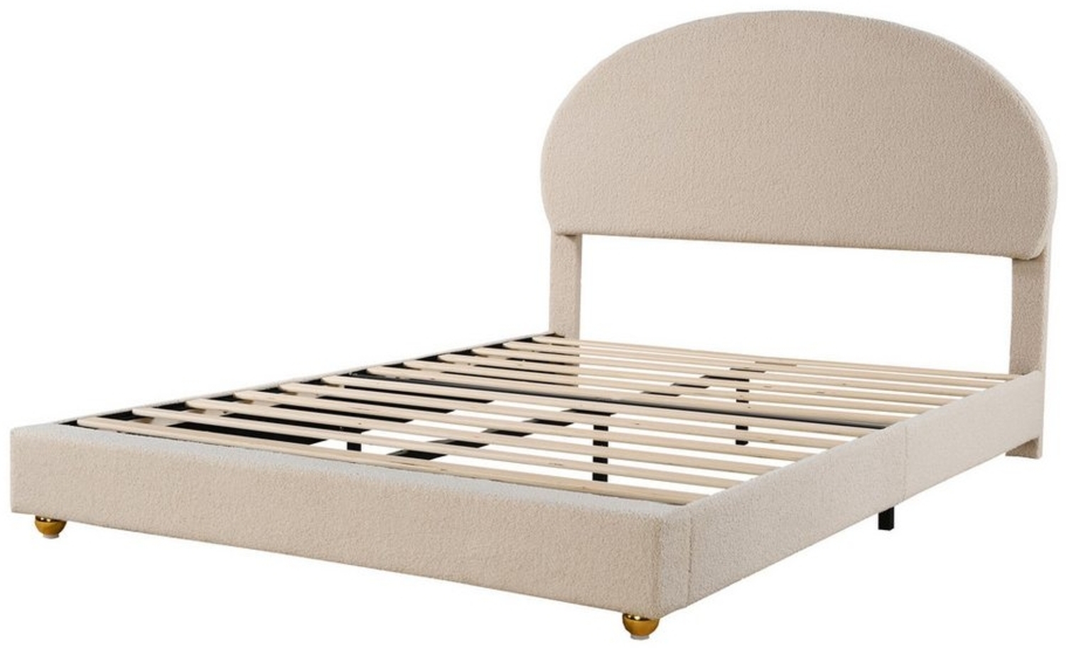 Tongtong Polsterbett Doppelbett Polsterbett mit bogenförmigem Kopfteil und Lattenrost (Ohne Matratze,Bis 250 kg belastbar), 140*200 cm, beige, Teddy Samt Polsterbett Bild 1