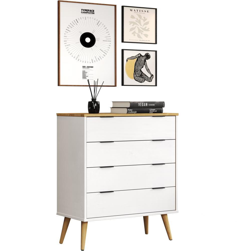 Inter-Furn Paterno - Wohnen Kommode - Kiefer Massiv, Weiß gewachst - B/H/T: 77 / 90 / 39 cm Bild 1