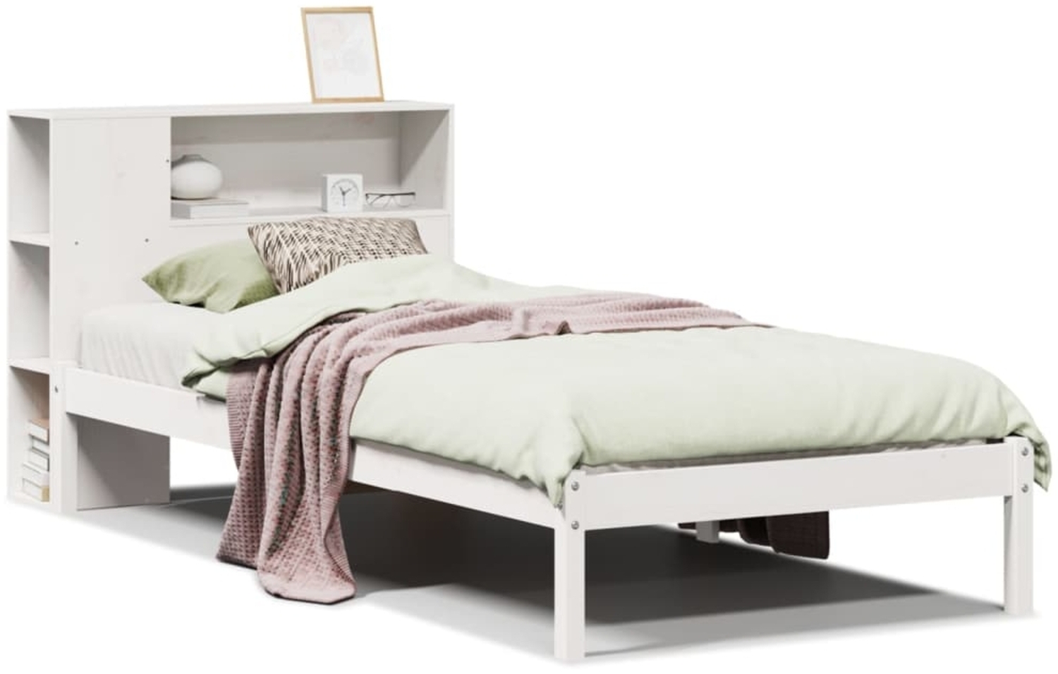 vidaXL Massivholzbett mit Regal ohne Matratze Weiß 90x190 cm Kiefer 3321562 Bild 1