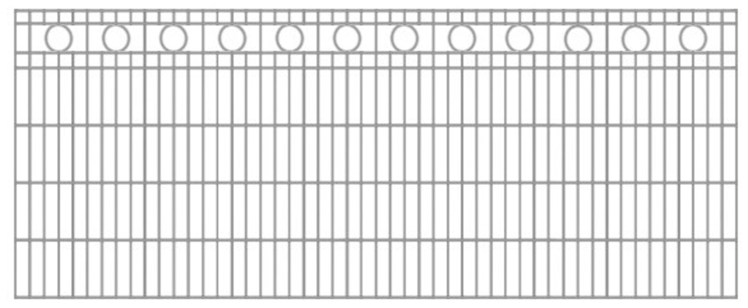 Schmuckzaun / Doppelstabmattenzaun Kreis-Dekor Komplett-Set mit Abdeckleisten / Verzinkt / 101cm hoch / 60m lang Bild 1