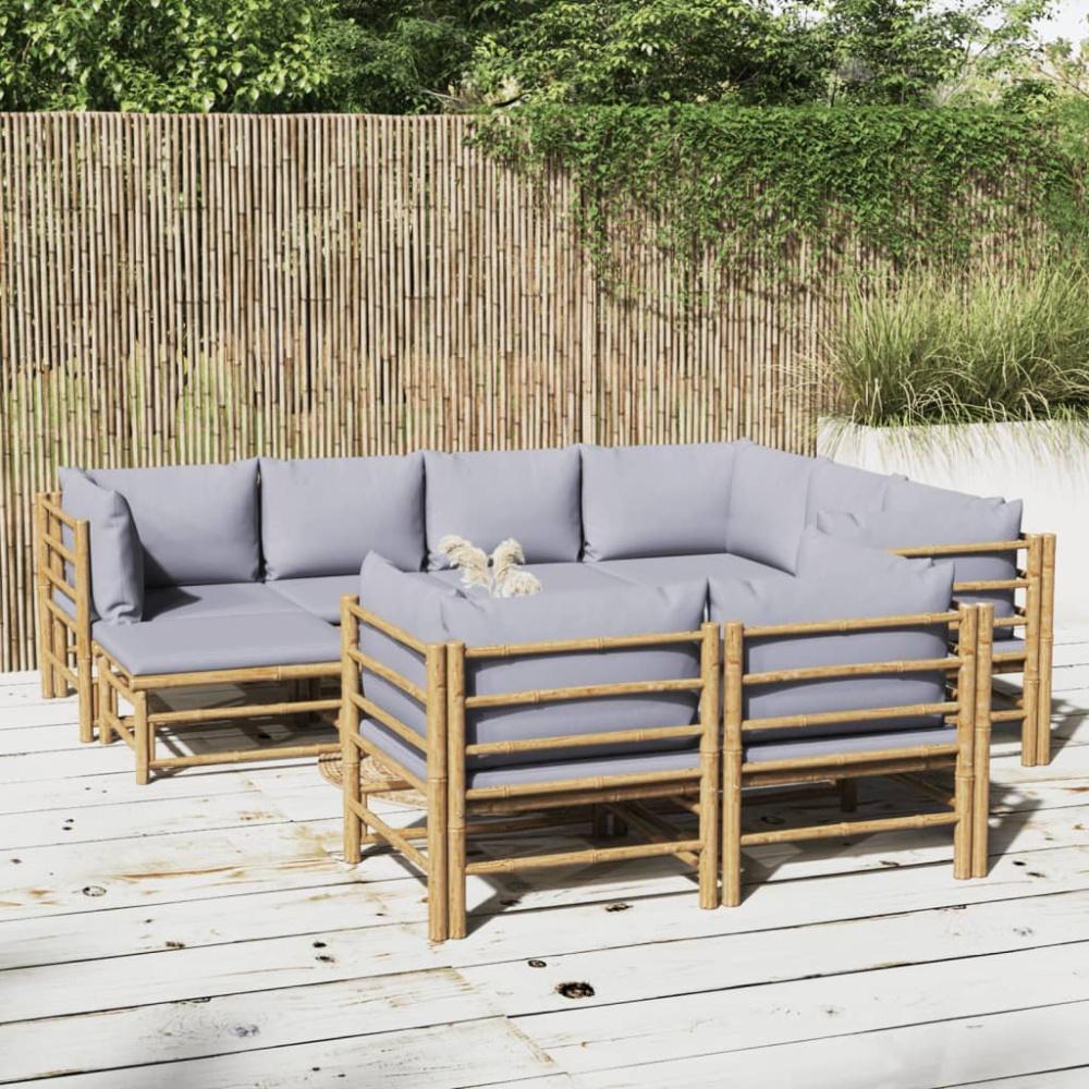 vidaXL 10-tlg. Garten-Lounge-Set mit Hellgrauen Kissen Bambus 3155096 Bild 1