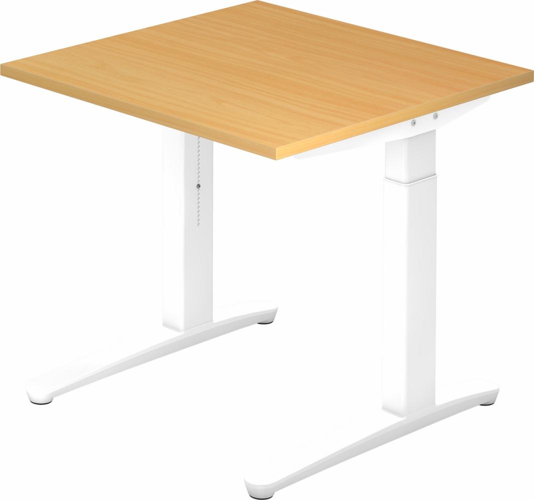 bümö® Design Schreibtisch XB-Serie höhenverstellbar, Tischplatte 80 x 80 cm in Buche, Gestell in weiß Bild 1