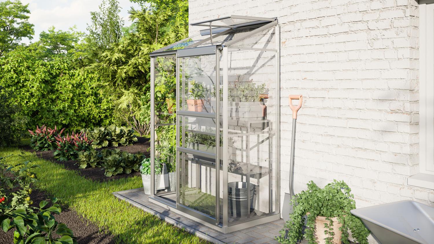 Vitavia Anlehn-Gewächshaus "Ida" 900, aluminium eloxiert, 0,9 m²,3 mm ESG Bild 1