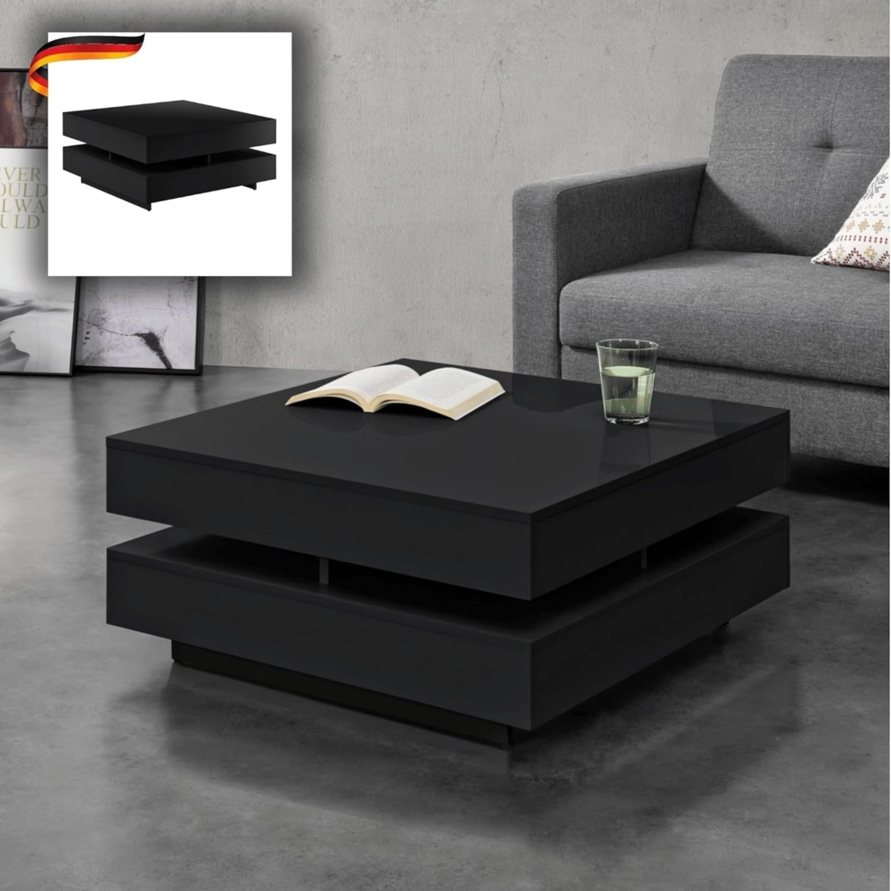 DELUKE® Couchtisch mit Stauraum PUNA - 75 x 75 x 35,5 cm Sofatisch eckig Stubentisch Wohnzimmertisch Kaffeetisch Beistelltisch rechteckig Tisch für Couch Schwarz Bild 1