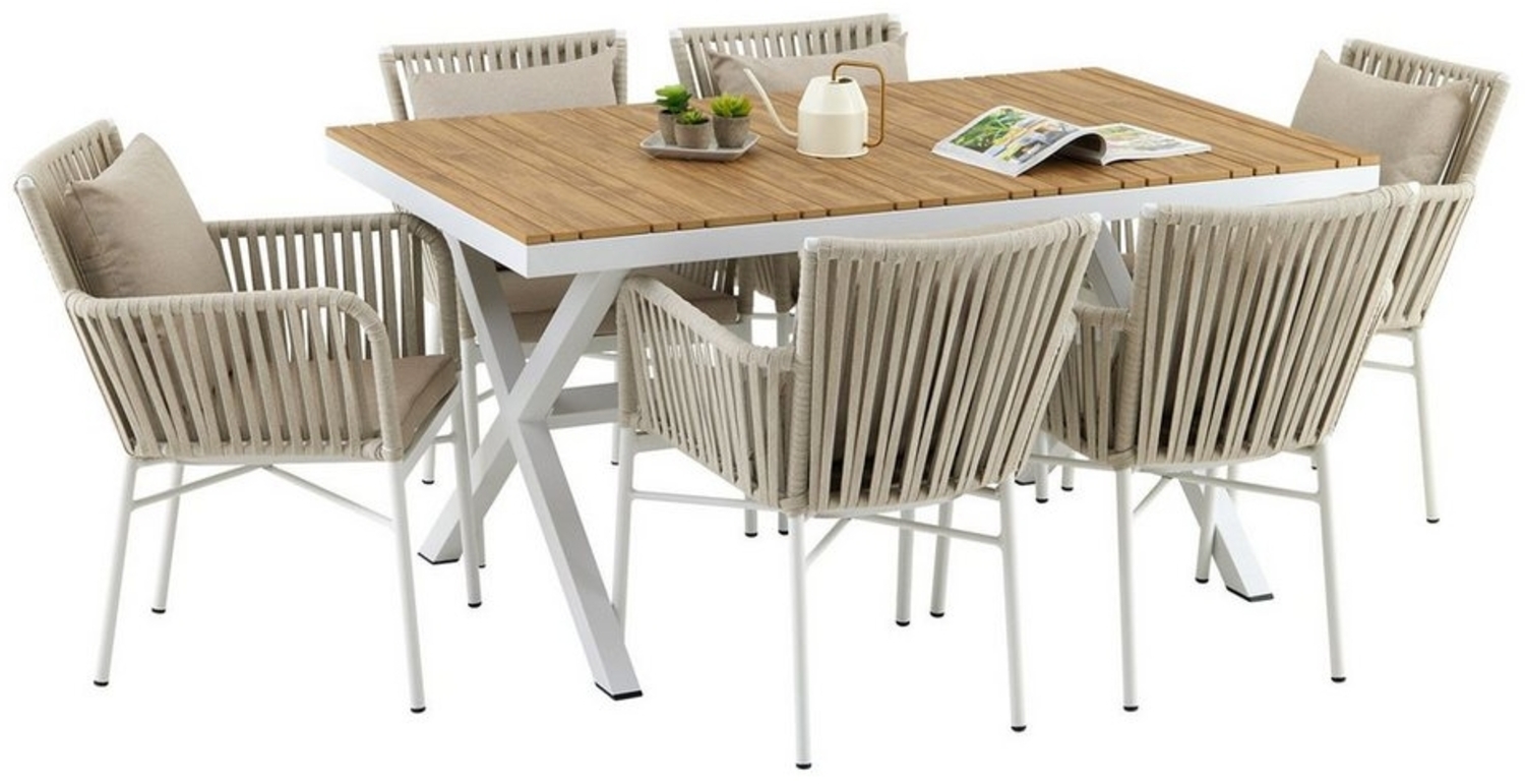 IDIMEX Gartenlounge-Set AFUERA, Garten-Sitzgruppe, 6 Personen wetterfest aus Alu und Rope weiß/grau Bild 1