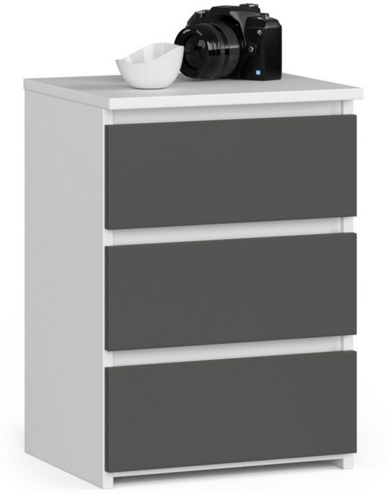 Home Collective Kommode 40 cm breit Holz Highboard Sideboard für Flur Schlafzimmer Wohnzimmer (Mehrzweckschrank Schrank schmal Kommode Schlafzimmer mit Schubladen), Kinderzimmer Organizer, 57 cm hoch mit 3 Schubladen weiß-grau Bild 1