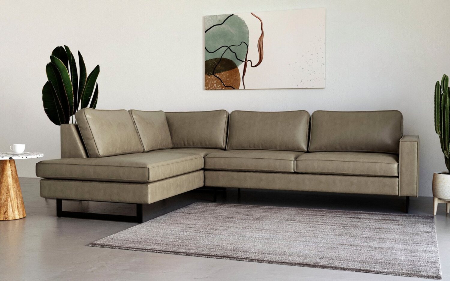 Home affaire Ecksofa Pinto, 290 cm, Cord, Chenille, Lederoptik, Ottomane links / rechts, mit Keder, schwarze Metallfüße, Wellenunterfederung Bild 1