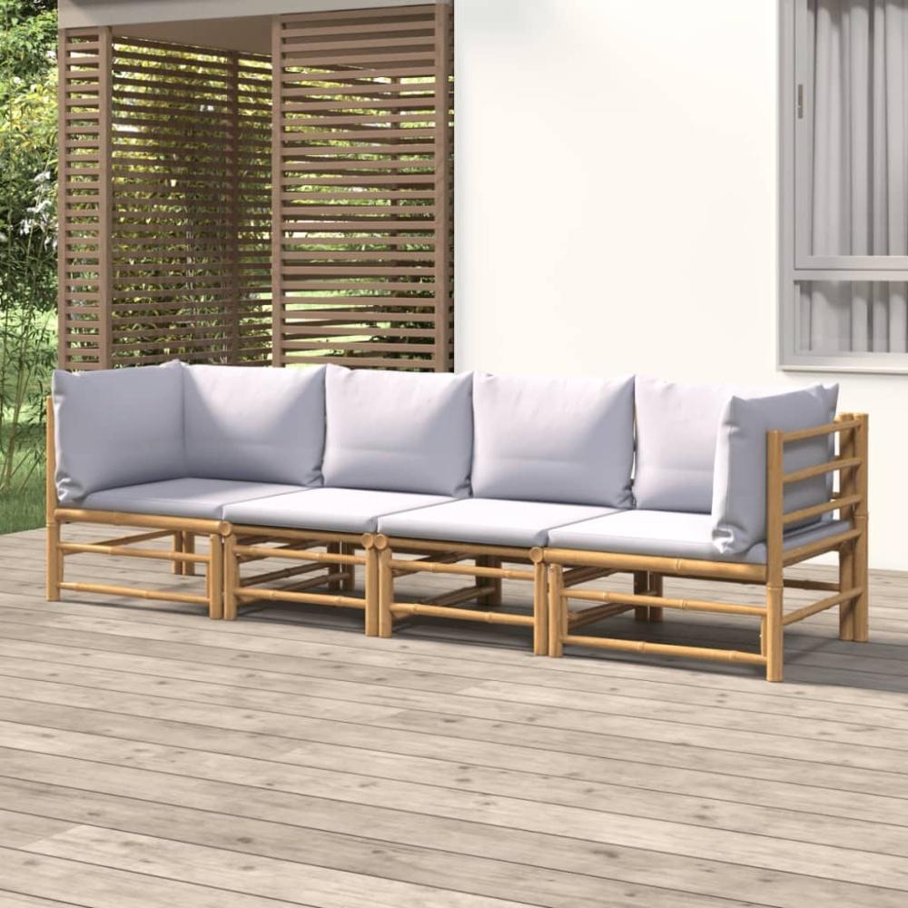 vidaXL 4-tlg. Garten-Lounge-Set mit Hellgrauen Kissen Bambus 3155088 Bild 1