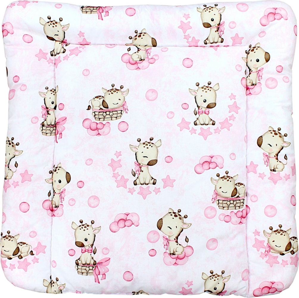 TupTam Baby Wickeltischauflage mit Baumwollbezug Gemustert, Farbe: Giraffe/Rosa, Größe: 70x60 cm Bild 1
