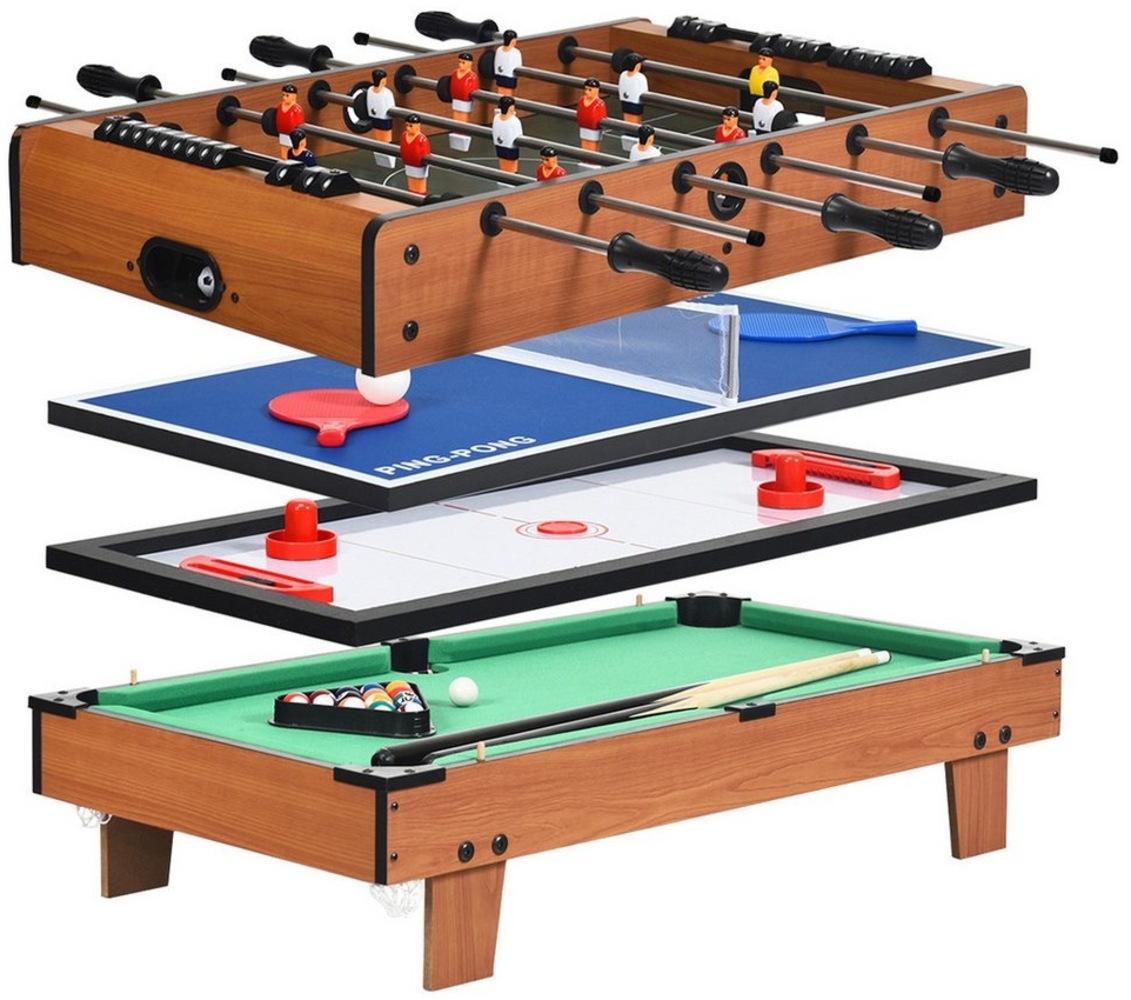 COSTWAY 4 in 1 Spieltisch, Billardtisch & Tischtennistisch & Air Hockeytisch & Tischkicker, Multifunktionsspieltisch aus Holz, perfekt für Spielzimmer, Bars, Partys, für Kinder und Erwachsene Bild 1