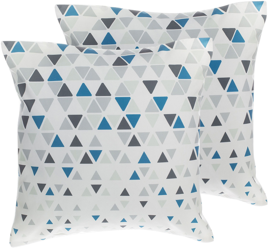 Kissen 2er Set Geometrisches Muster CLEOME 45 x 45 cm Weiß Grau Blau Bild 1