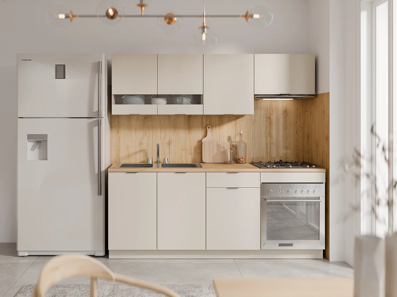 Vente-unique - Küchenzeile - Mit Arbeitsplatte 200 cm - Beige & Holzfarben - CARMEO Bild 1