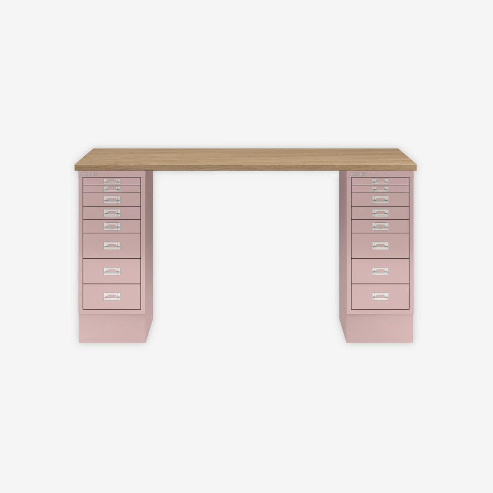 MultiDesk, 2 MultiDrawer mit 8 Schüben, Dekor natürliche Eiche, Farbe Pastellpink, Maße: H 740 x B 1400 x T 600 mm Bild 1