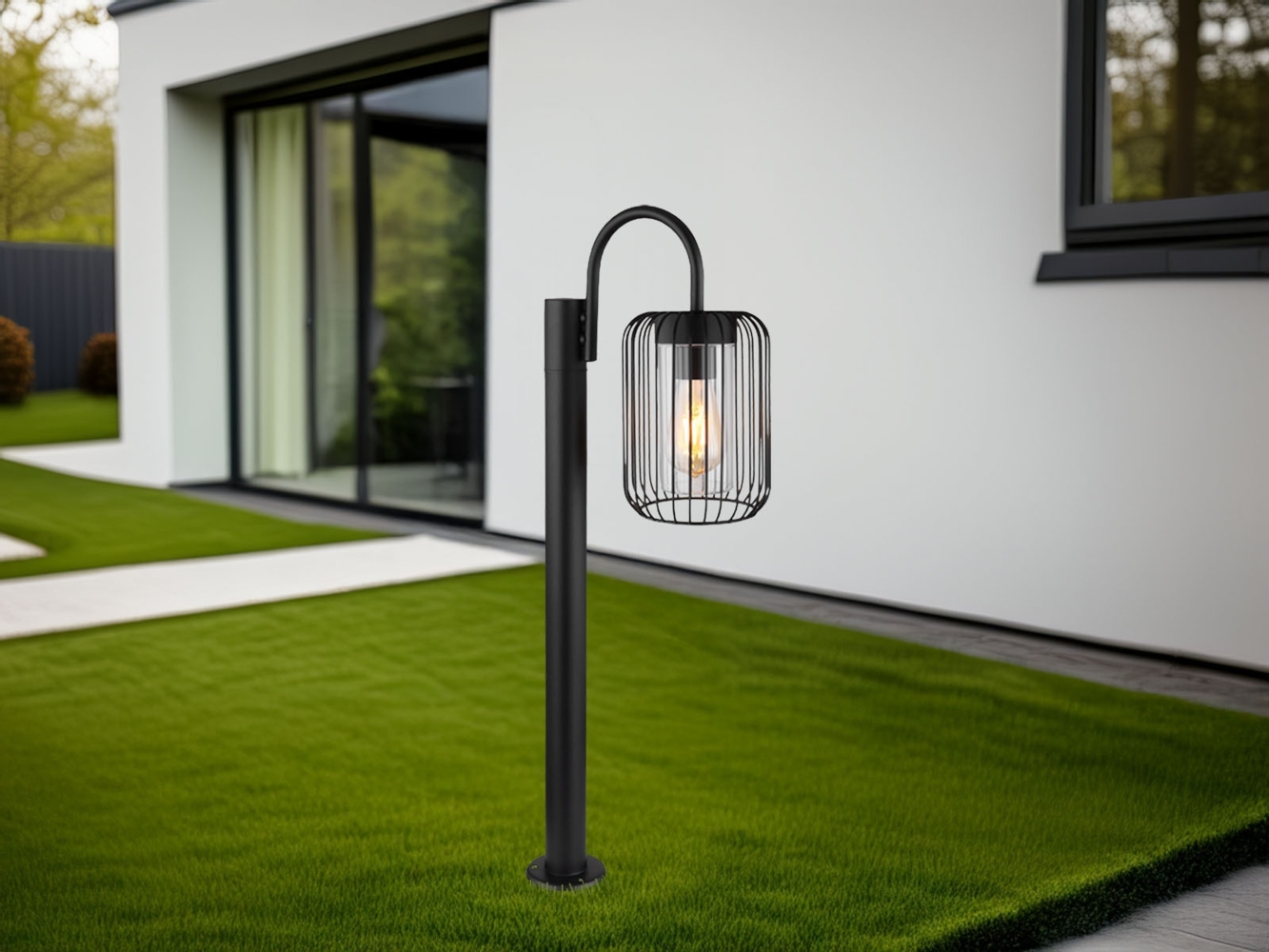 LED Wegeleuchte aus schwarzem Edelstahl mit Gitterschirm, Höhe 80cm Bild 1