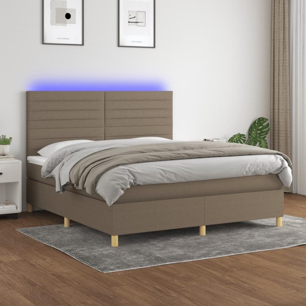 vidaXL Boxspringbett mit Matratze & LED Taupe 180x200 cm Stoff 3135537 Bild 1