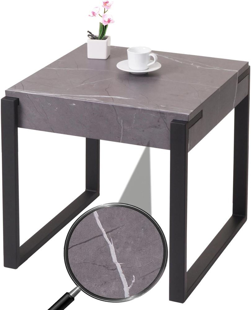 Beistelltisch HWC-L53, Kaffeetisch Nachttisch Loungetisch Couchtisch, Metall 51x50x54cm ~ Marmor-Optik grau Bild 1