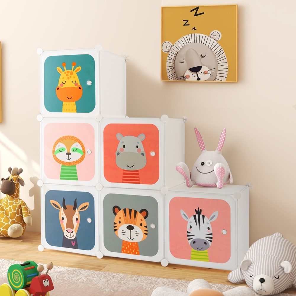 Kleiderschrank für Kinder mit 8 Würfeln & Hängebereich einfache Montage Weiß Bild 1