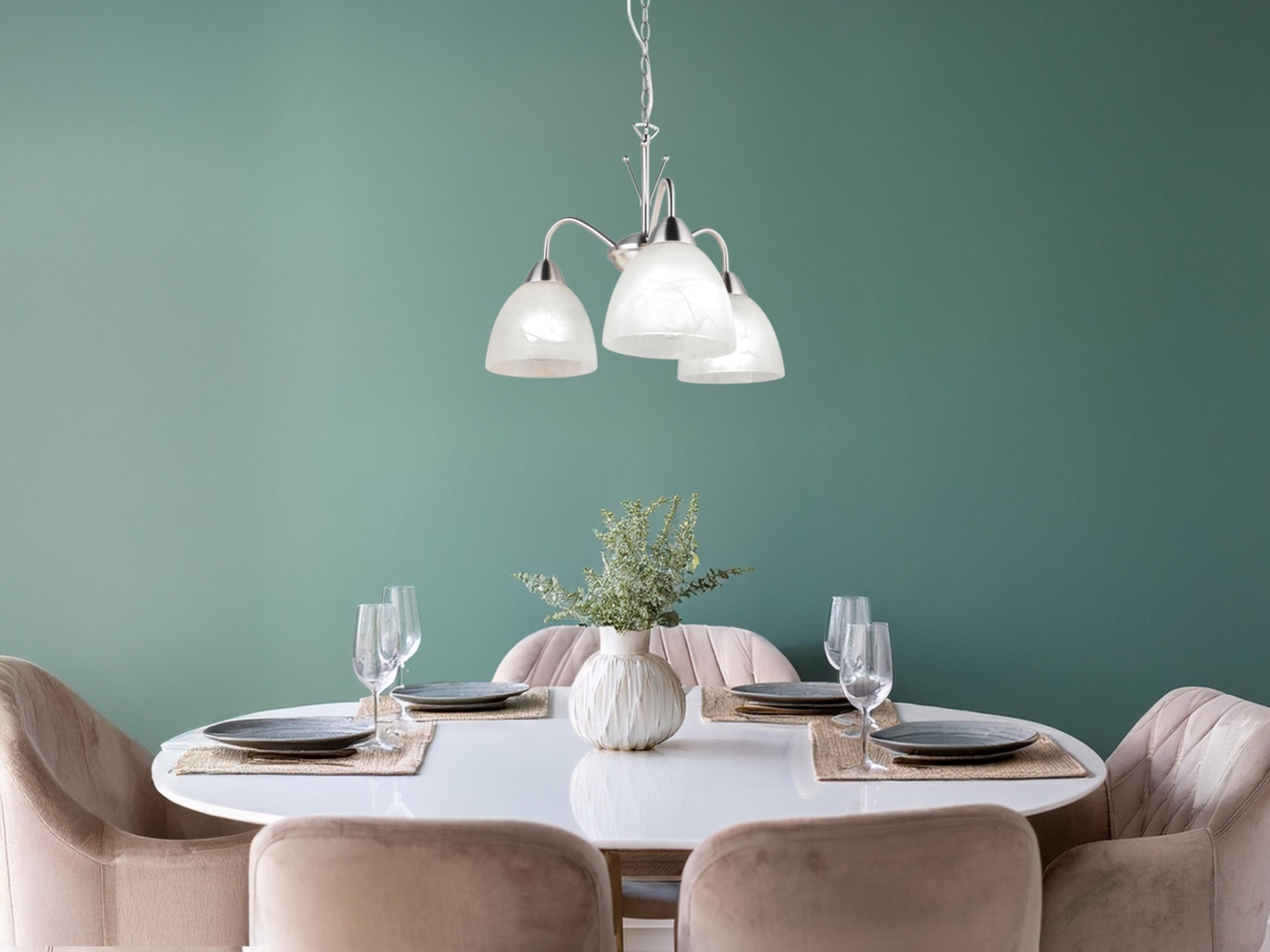 LED Pendelleuchte 3-flammig mit Glas Lampenschirmen Weiß, Ø 43cm Bild 1